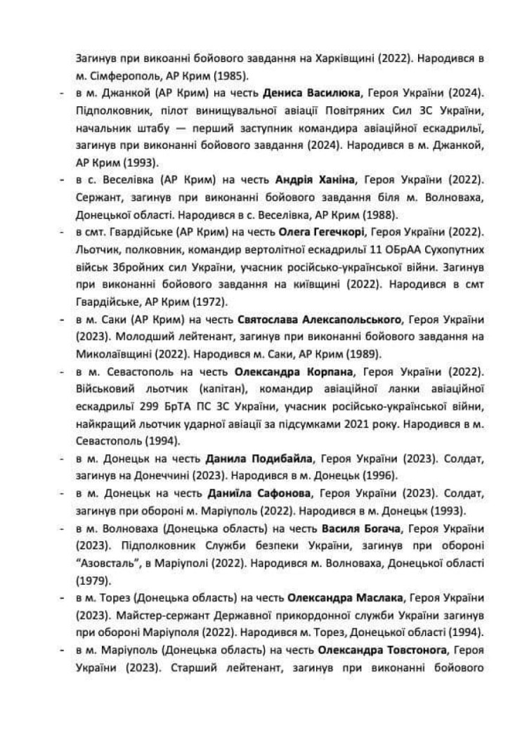 "УДАР Віталія Кличка" запропонував механізм перейменування вулиць тимчасово окупованих міст на честь героїв-захисників